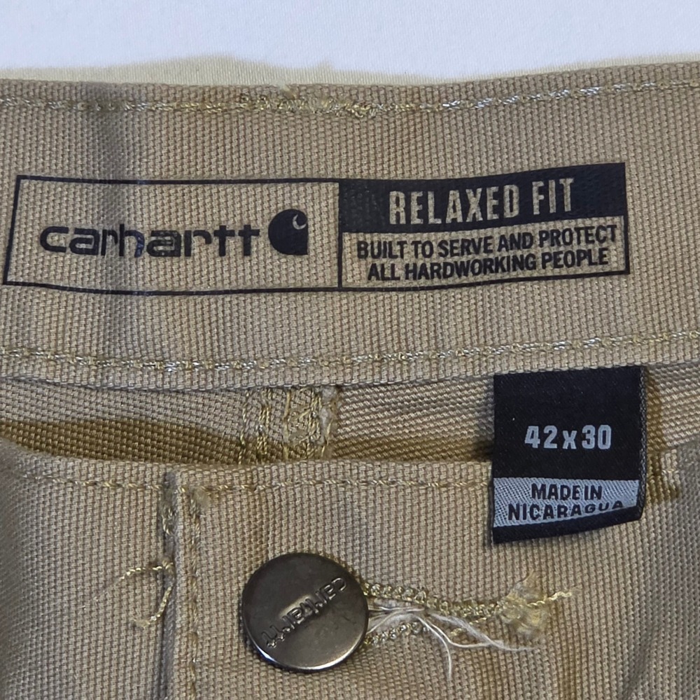 Carhartt Canvas Work Pants 42x30 Tan Mens Rugged Flex Relaxed Fit Excellent